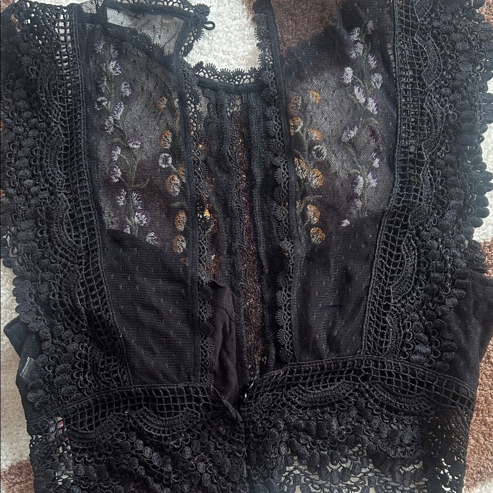 La Perla Black Lace Camisole with Yellow and Purple Floral Embroidery - Picture 5 of 6